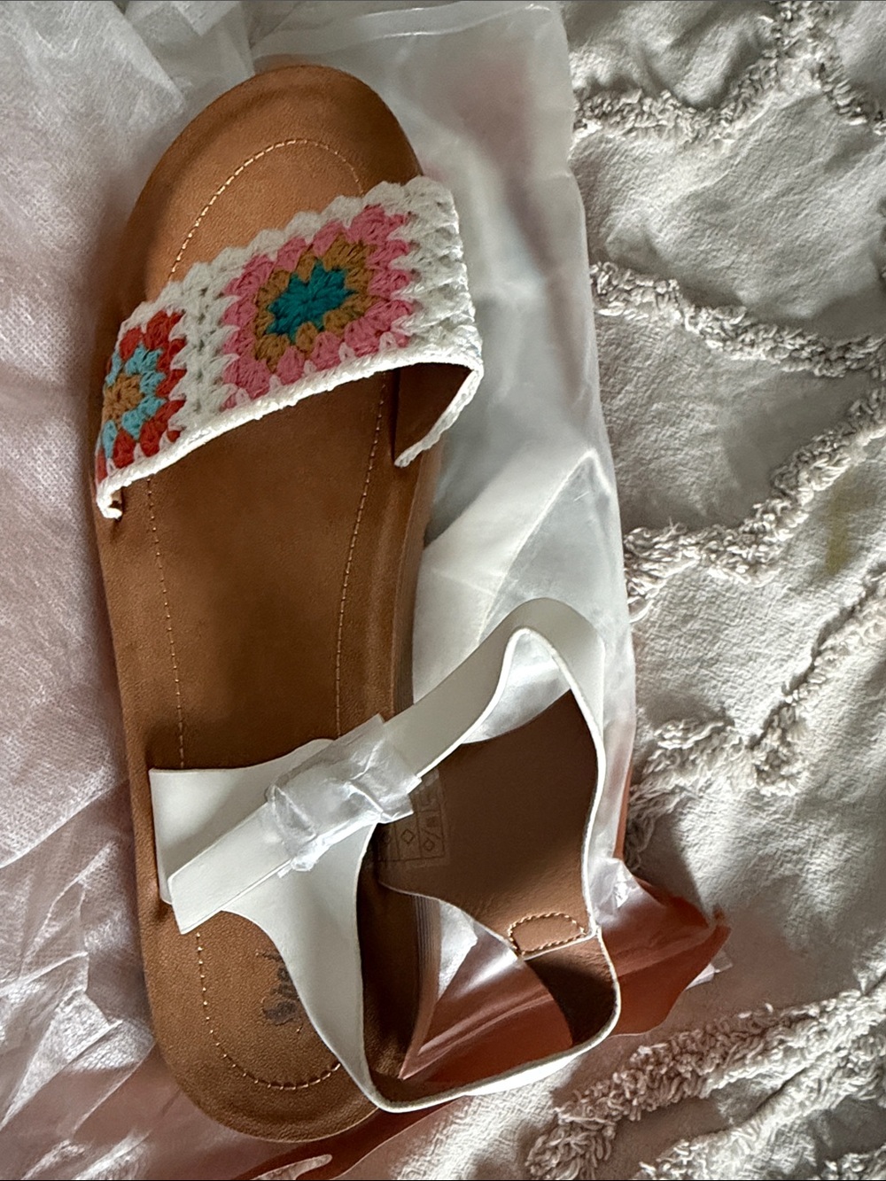 Women's White Crochet Strap Slide Sandals